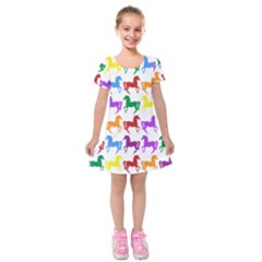 Colorful Horse Background Wallpaper Kids  Short Sleeve Velvet Dress