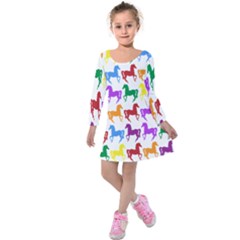 Colorful Horse Background Wallpaper Kids  Long Sleeve Velvet Dress