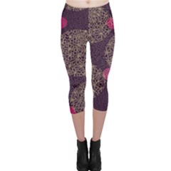 Twig Surface Design Purple Pink Gold Circle Capri Leggings 