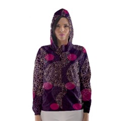 Twig Surface Design Purple Pink Gold Circle Hooded Wind Breaker (women)