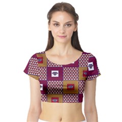 African Fabric Diamon Chevron Yellow Pink Purple Plaid Short Sleeve Crop Top (tight Fit)