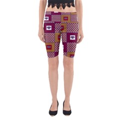 African Fabric Diamon Chevron Yellow Pink Purple Plaid Yoga Cropped Leggings