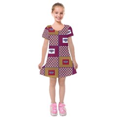 African Fabric Diamon Chevron Yellow Pink Purple Plaid Kids  Short Sleeve Velvet Dress