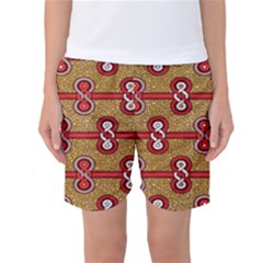 African Fabric Iron Chains Red Purple Pink Women s Basketball Shorts