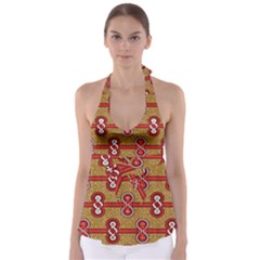 African Fabric Iron Chains Red Purple Pink Babydoll Tankini Top