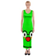 Animals Frog Face Green Fitted Maxi Dress