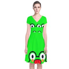Animals Frog Face Green Short Sleeve Front Wrap Dress