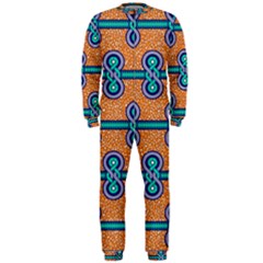 African Fabric Iron Chains Blue Orange Onepiece Jumpsuit (men)  by Alisyart