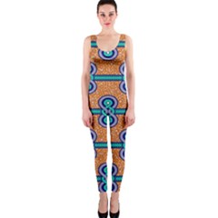 African Fabric Iron Chains Blue Orange Onepiece Catsuit