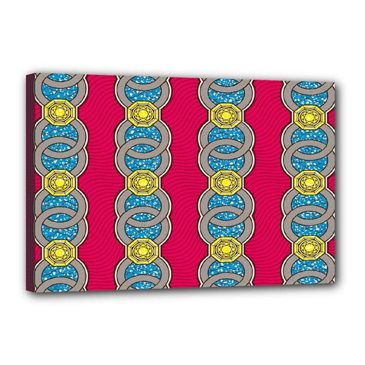 African Fabric Iron Chains Red Yellow Blue Grey Canvas 18  x 12 
