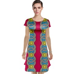 African Fabric Iron Chains Red Yellow Blue Grey Cap Sleeve Nightdress