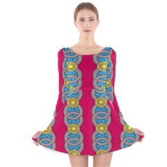 African Fabric Iron Chains Red Yellow Blue Grey Long Sleeve Velvet Skater Dress