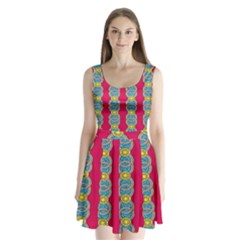 African Fabric Iron Chains Red Yellow Blue Grey Split Back Mini Dress 