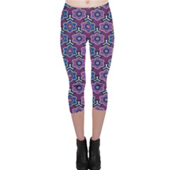 African Fabric Flower Purple Capri Leggings 