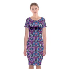 African Fabric Flower Purple Classic Short Sleeve Midi Dress