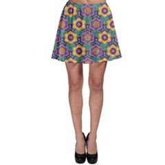 African Fabric Flower Green Purple Skater Skirt