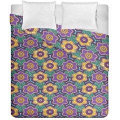 African Fabric Flower Green Purple Duvet Cover Double Side (california King Size) by Alisyart