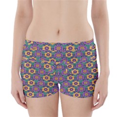 African Fabric Flower Green Purple Boyleg Bikini Wrap Bottoms