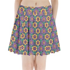 African Fabric Flower Green Purple Pleated Mini Skirt by Alisyart