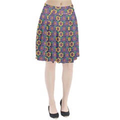 African Fabric Flower Green Purple Pleated Skirt