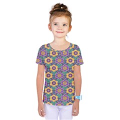 African Fabric Flower Green Purple Kids  One Piece Tee