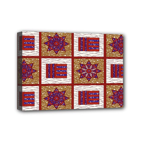 African Fabric Star Plaid Gold Blue Red Mini Canvas 7  X 5 