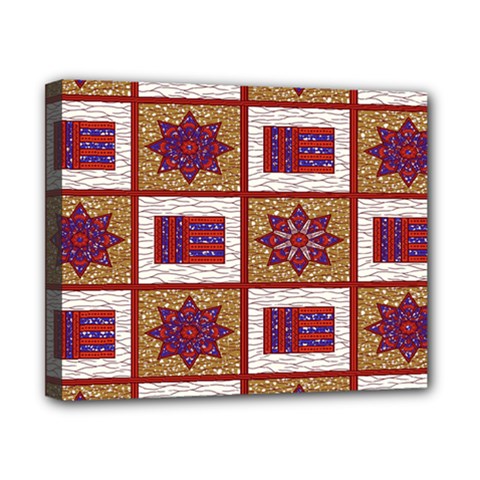 African Fabric Star Plaid Gold Blue Red Canvas 10  X 8 