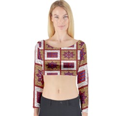 African Fabric Star Plaid Gold Blue Red Long Sleeve Crop Top