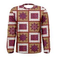 African Fabric Star Plaid Gold Blue Red Men s Long Sleeve Tee by Alisyart