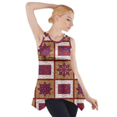 African Fabric Star Plaid Gold Blue Red Side Drop Tank Tunic