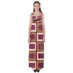 African Fabric Star Plaid Gold Blue Red Empire Waist Maxi Dress