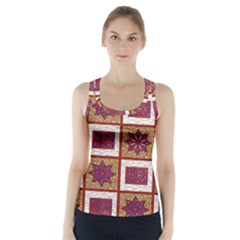 African Fabric Star Plaid Gold Blue Red Racer Back Sports Top