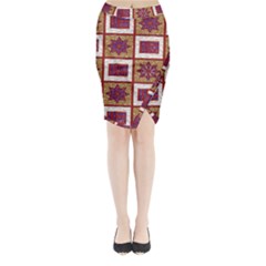 African Fabric Star Plaid Gold Blue Red Midi Wrap Pencil Skirt