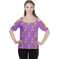 Eighth Note Music Tone Yellow Purple Women s Cutout Shoulder Tee