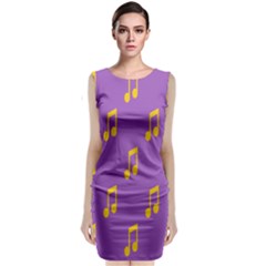 Eighth Note Music Tone Yellow Purple Sleeveless Velvet Midi Dress