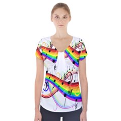 Color Music Notes Short Sleeve Front Detail Top by Alisyart