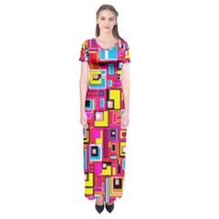 File Digital Disc Red Yellow Rainbow Short Sleeve Maxi Dress