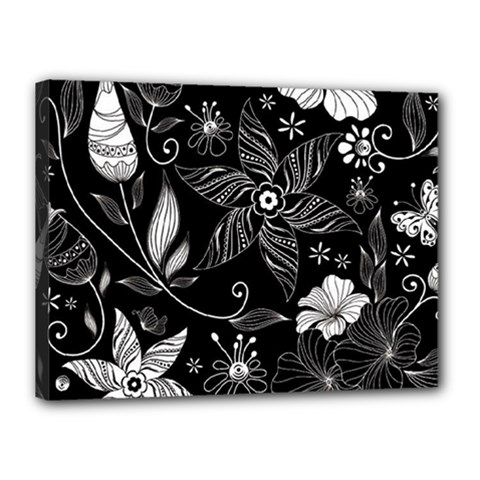 Floral Flower Rose Black Leafe Canvas 16  X 12 