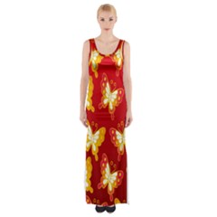 Butterfly Gold Red Yellow Animals Fly Maxi Thigh Split Dress