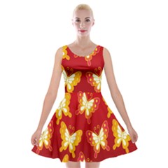 Butterfly Gold Red Yellow Animals Fly Velvet Skater Dress