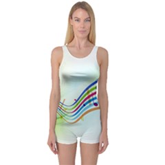 Color Musical Note Waves One Piece Boyleg Swimsuit