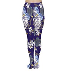 Butterfly Iron Chains Blue Purple Animals White Fly Floral Flower Women s Tights