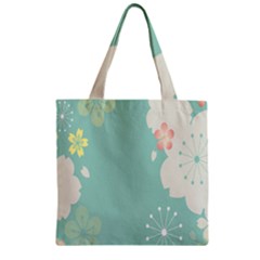 Flower Blue Pink Yellow Zipper Grocery Tote Bag