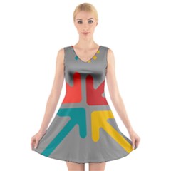 Arrows Center Inside Middle V-neck Sleeveless Skater Dress