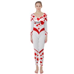 Love Red Hearth Long Sleeve Catsuit
