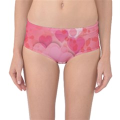Hearts Pink Background Mid-waist Bikini Bottoms