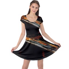 Highway Night Lighthouse Car Fast Cap Sleeve Dresses