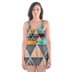 Abstract Geometric Triangle Shape Skater Dress Swimsuit by Amaryn4rt