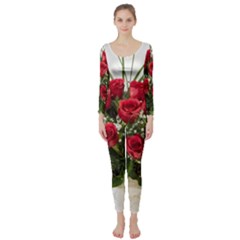 Red Roses Roses Red Flower Love Long Sleeve Catsuit by Amaryn4rt