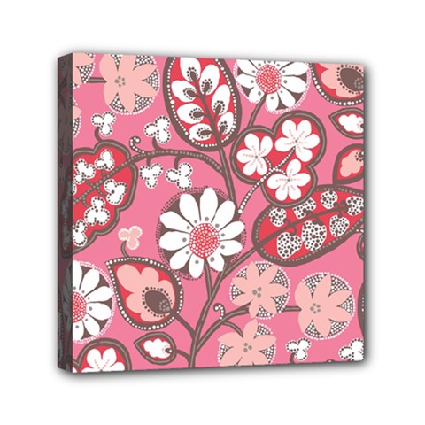 Flower Floral Red Blush Pink Mini Canvas 6  X 6  by Alisyart